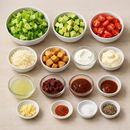 Ingredients for Spicy Caesar Salad with Avocado and Chipotle