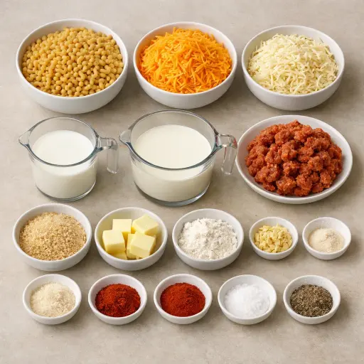 Ingredients for Spicy Chorizo Baked Macaroni and Cheese