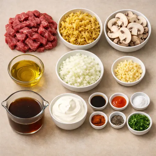 Ingredients for Spicy Garlic Beef Stroganoff