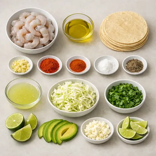 Ingredients for Spicy Garlic Lime Shrimp Tacos