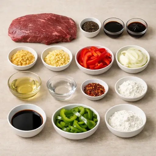 Ingredients for Spicy Ginger Pepper Steak
