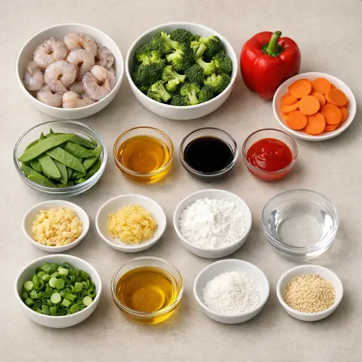 Ingredients for Spicy Honey Garlic Shrimp Stir Fry
