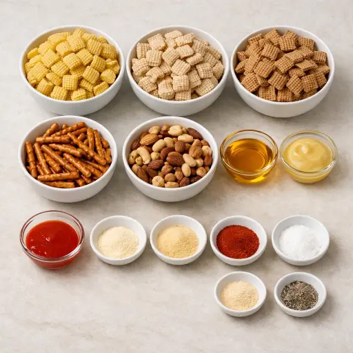 Ingredients for Spicy Honey Mustard Chex Mix