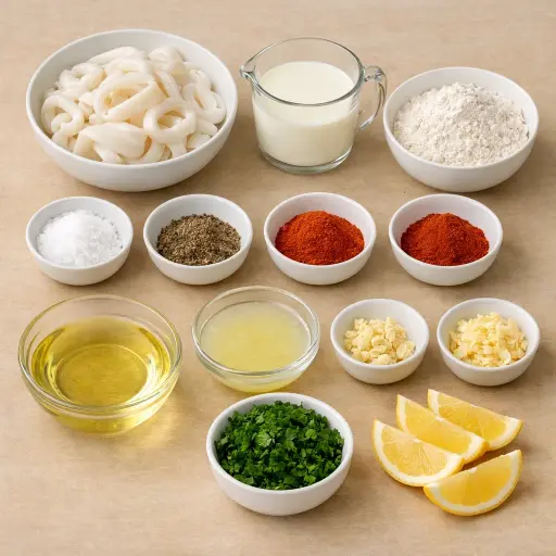 Ingredients for Spicy Lemon Garlic Calamari