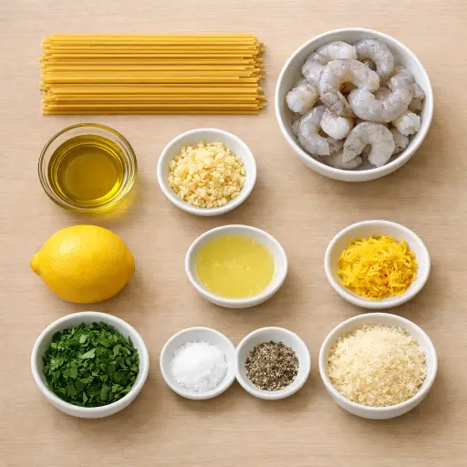 Ingredients for Spicy Lemon Garlic Shrimp Pasta