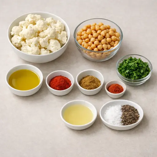 Ingredients for Spicy Roasted Cauliflower & Chickpea Toss