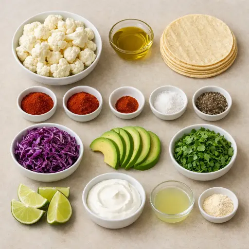 Ingredients for Spicy Roasted Cauliflower Tacos