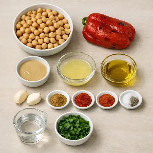 Ingredients for Spicy Roasted Red Pepper Hummus