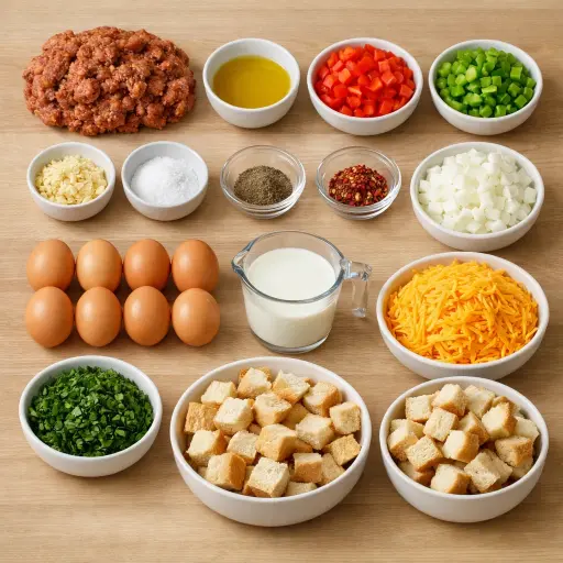 Ingredients for Spicy Sausage and Veggie Breakfast Casserole