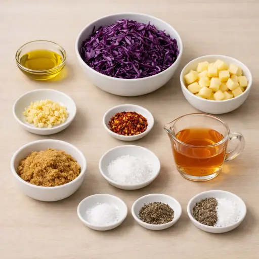 Ingredients for Spicy Sautéed Red Cabbage and Apple Delight