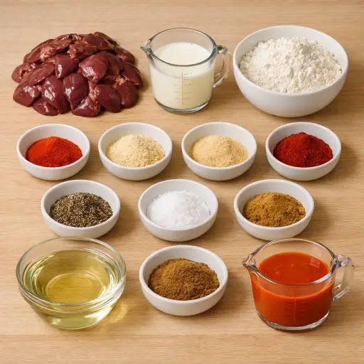 Ingredients for Spicy Southern Fried Chicken Livers