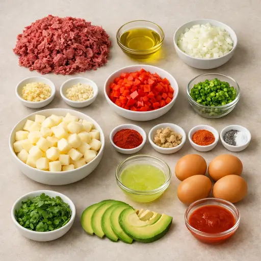 Ingredients for Spicy Sweet Corned Beef Hash