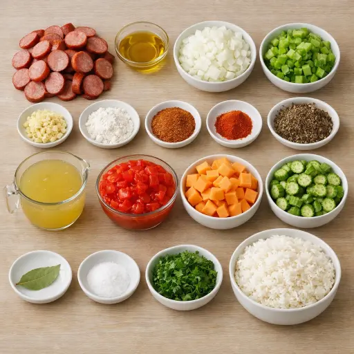 Ingredients for Spicy Sweet Potato and Sausage Gumbo