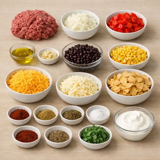Ingredients for Spicy Taco Ground Beef Casserole