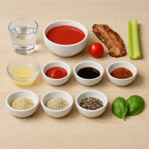 Ingredients for Spicy Tomato Basil Mary