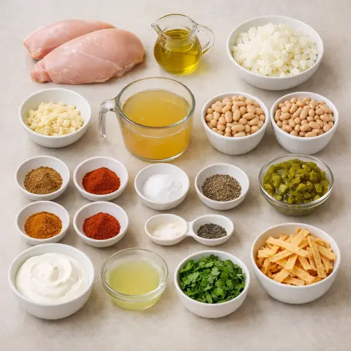 Ingredients for Spicy White Chicken Chili with Cilantro Lime