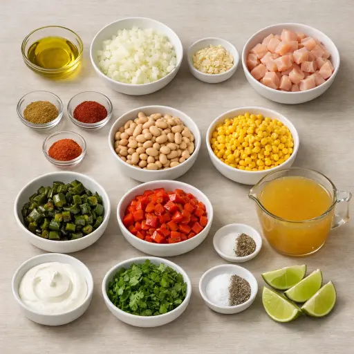 Ingredients for Spicy White Chicken Chili with Roasted Peppers