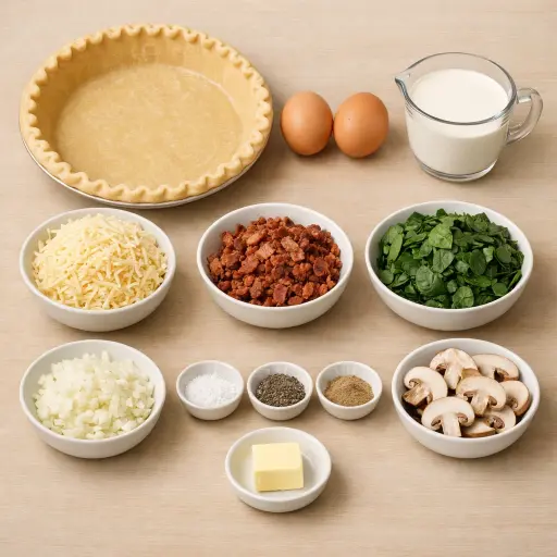 Ingredients for Spinach, Mushroom, and Bacon Quiche