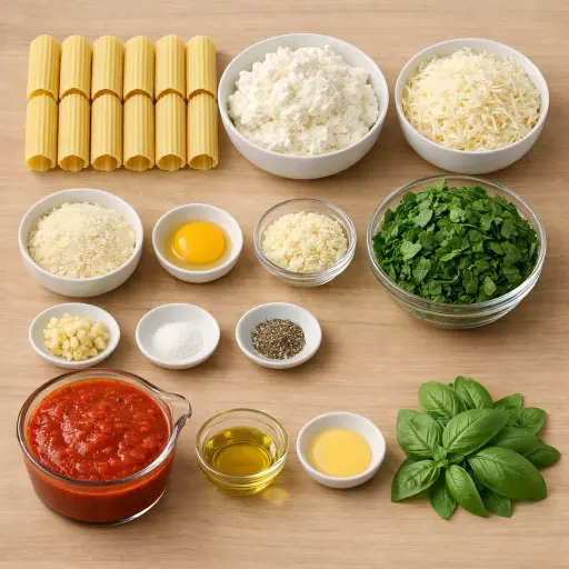 Ingredients for Spinach & Ricotta Cheese Stuffed Manicotti