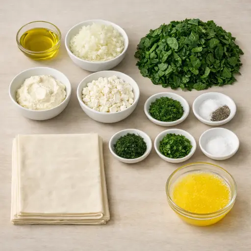 Ingredients for Spinach & Ricotta Spanakopita Roll-Ups