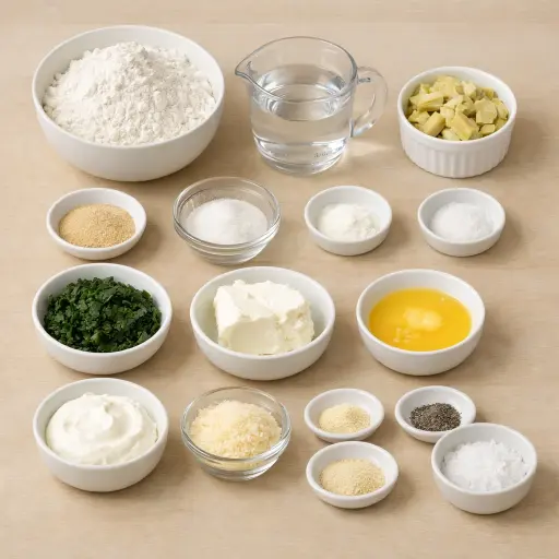 Ingredients for Spinach and Artichoke Stuffed Pretzels