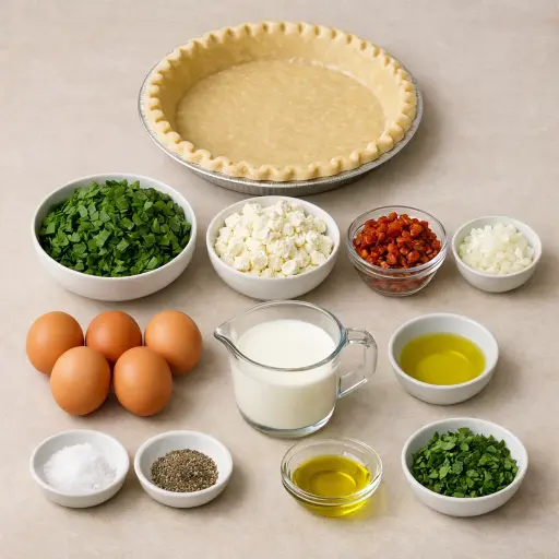 Ingredients for Spinach and Feta Quiche with Sun-Dried Tomatoes