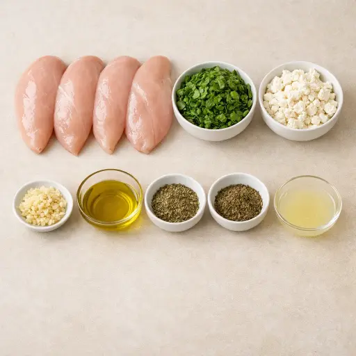 Ingredients for Spinach and Feta Stuffed Chicken Breast