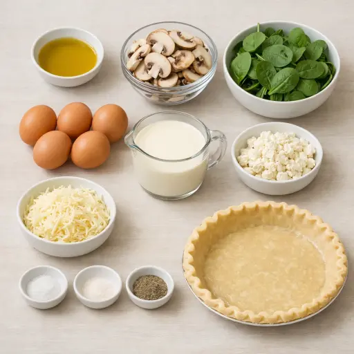 Ingredients for Spinach and Mushroom Quiche with Feta