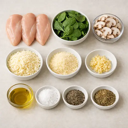 Ingredients for Spinach and Mushroom Stuffed Chicken Breast