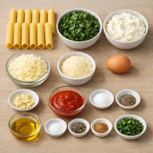 Ingredients for Spinach and Ricotta Stuffed Manicotti
