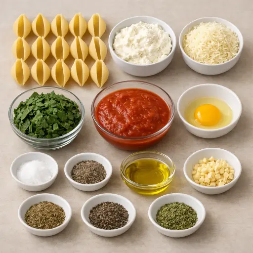 Ingredients for Spinach and Ricotta Stuffed Shells