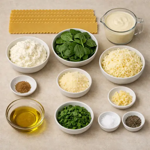 Ingredients for Spinach and Ricotta White Lasagna
