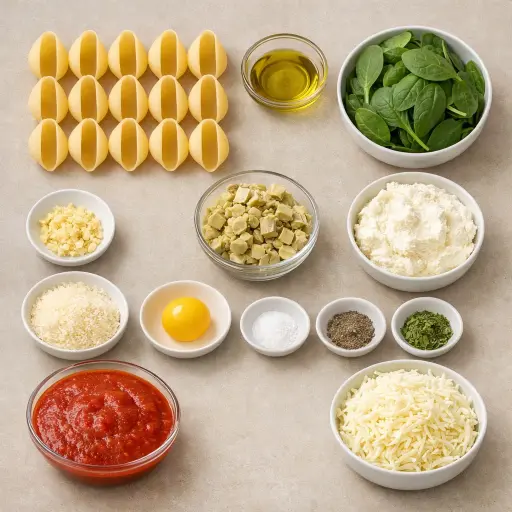 Ingredients for Spinach Artichoke Stuffed Shells