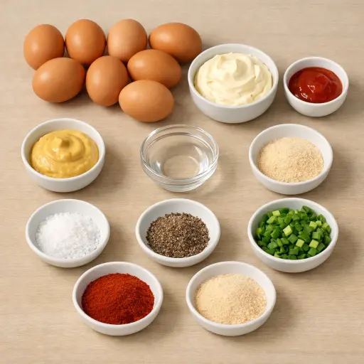 Ingredients for Sriracha Deviled Eggs