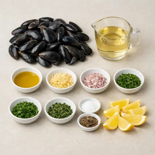 Ingredients for Steamed Mussels in White Wine