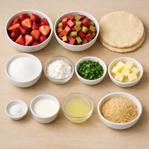 Ingredients for Strawberry Rhubarb Basil Pie