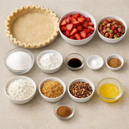 Ingredients for Strawberry Rhubarb Pie with Nutty Streusel Topping