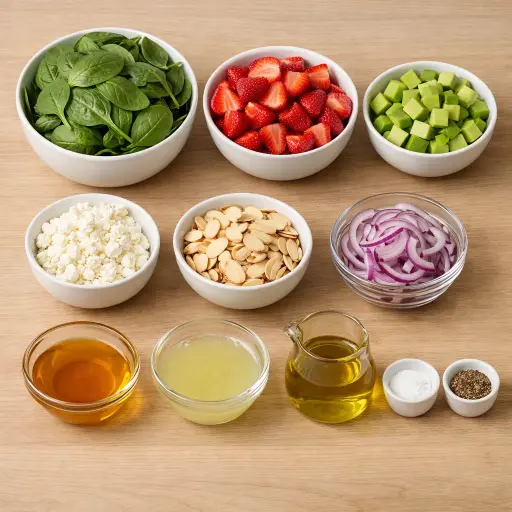 Ingredients for Strawberry Spinach & Avocado Delight