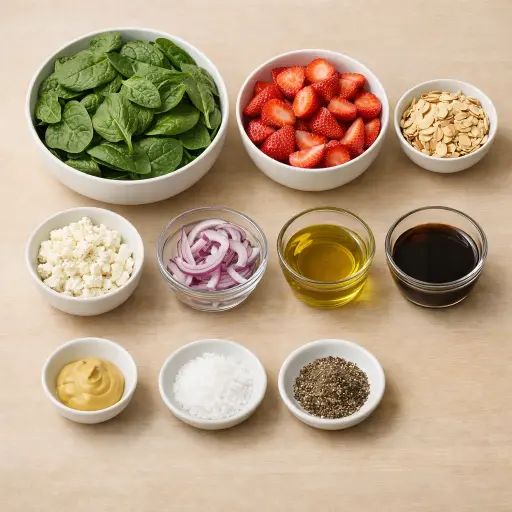Ingredients for Strawberry Spinach Salad with Maple Almond Dressing