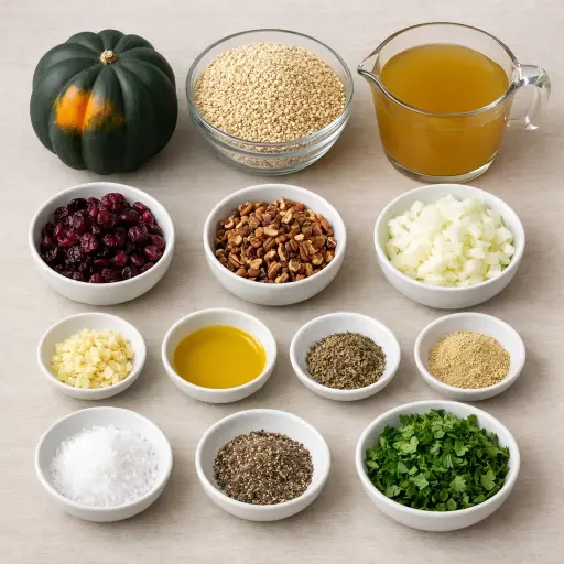 Ingredients for Stuffed Acorn Squash with Quinoa and Cranberries