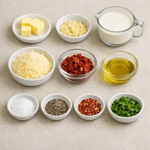 Ingredients for Sun-Dried Tomato Alfredo Sauce
