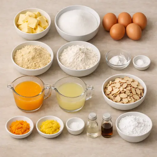 Ingredients for Sun-Kissed Almond Citrus Cake