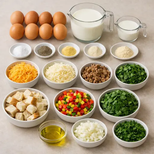 Ingredients for Sunrise Veggie & Sausage Breakfast Casserole