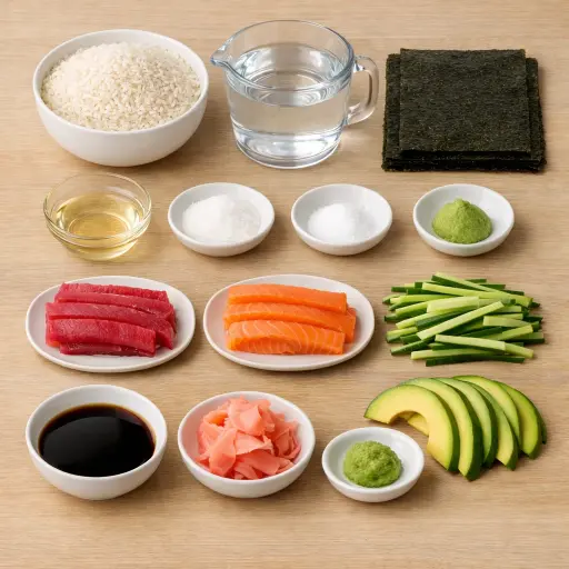 Ingredients for Sushi Rolls (Maki-zushi)