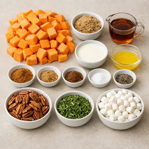 Ingredients for Sweet & Savory Spiced Sweet Potato Casserole