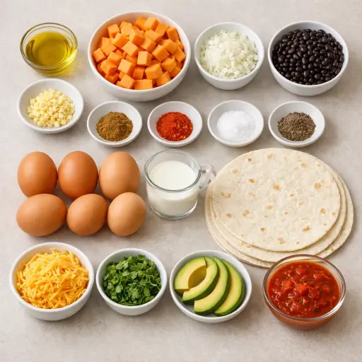 Ingredients for Sweet Potato and Black Bean Burrito