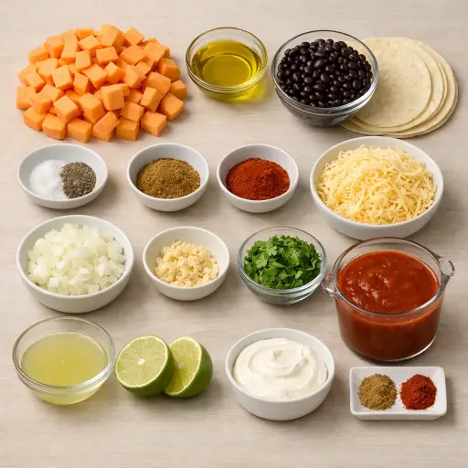 Ingredients for Sweet Potato and Black Bean Enchiladas
