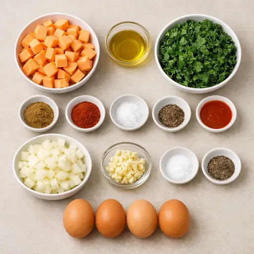 Ingredients for Sweet Potato and Kale Hash