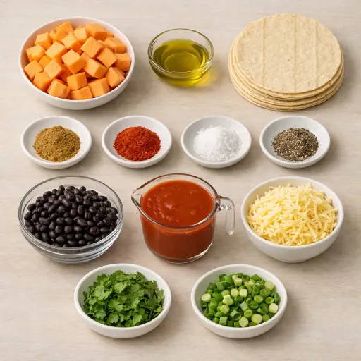 Ingredients for Sweet Potato Black Bean Enchiladas