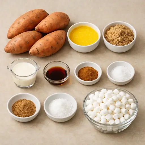 Ingredients for Sweet Potato Casserole with Marshmallow Topping